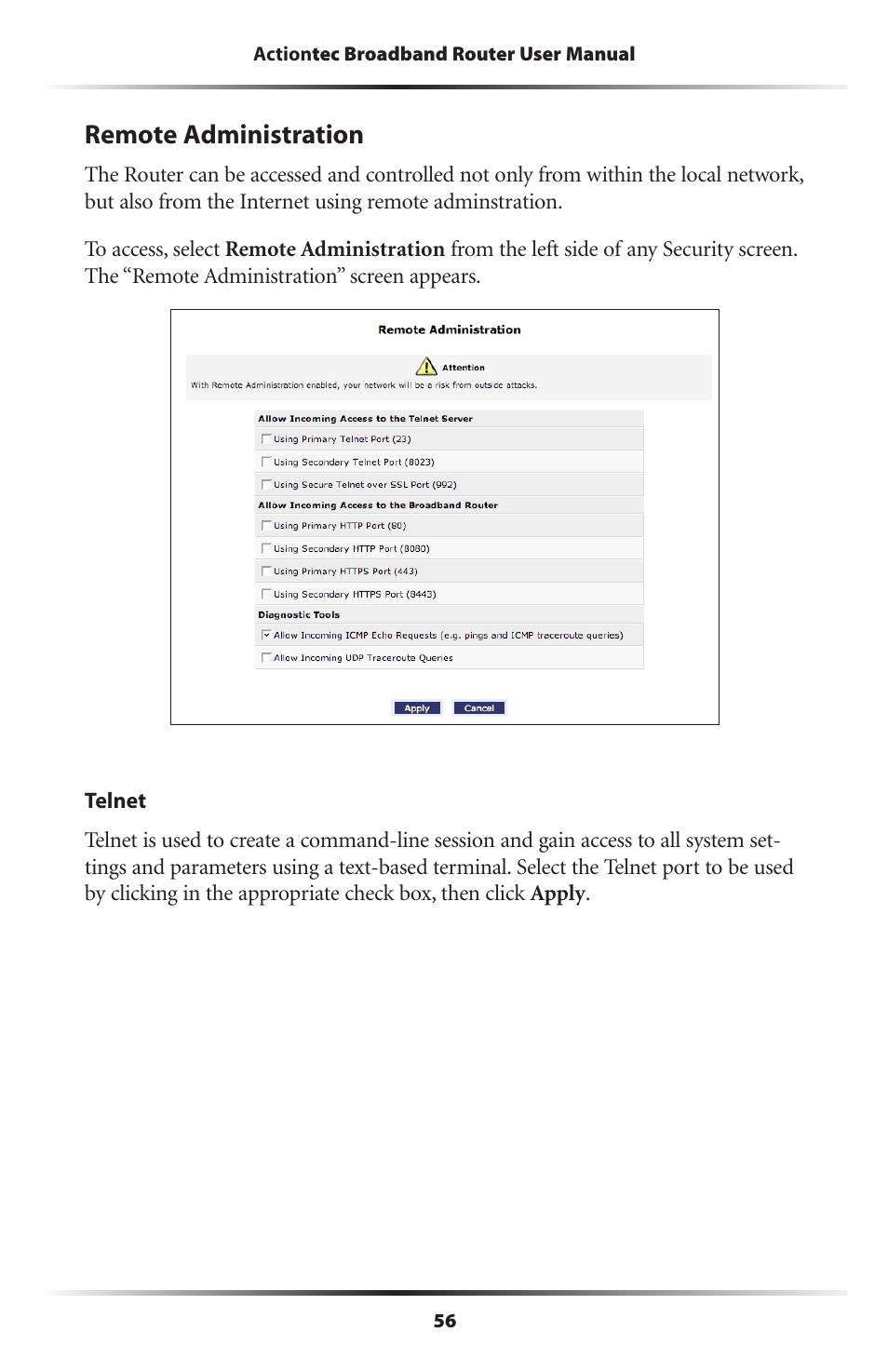 Remote administration | Actiontec electronic MI408 User Manual | Page 58 / 140