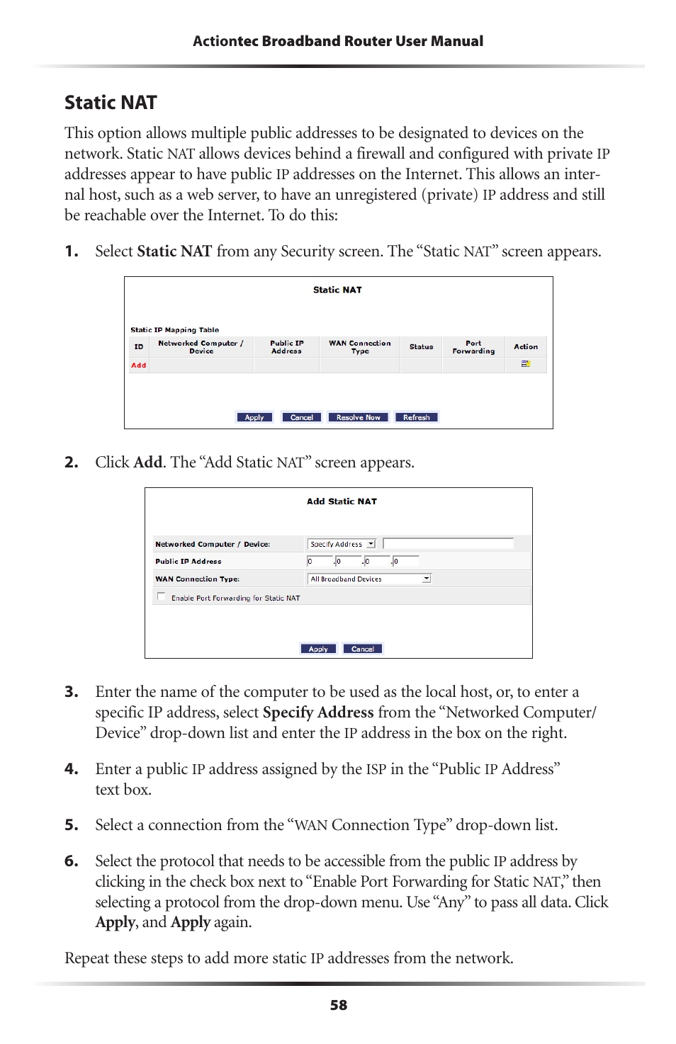 Static nat | Actiontec electronic MI408 User Manual | Page 60 / 140
