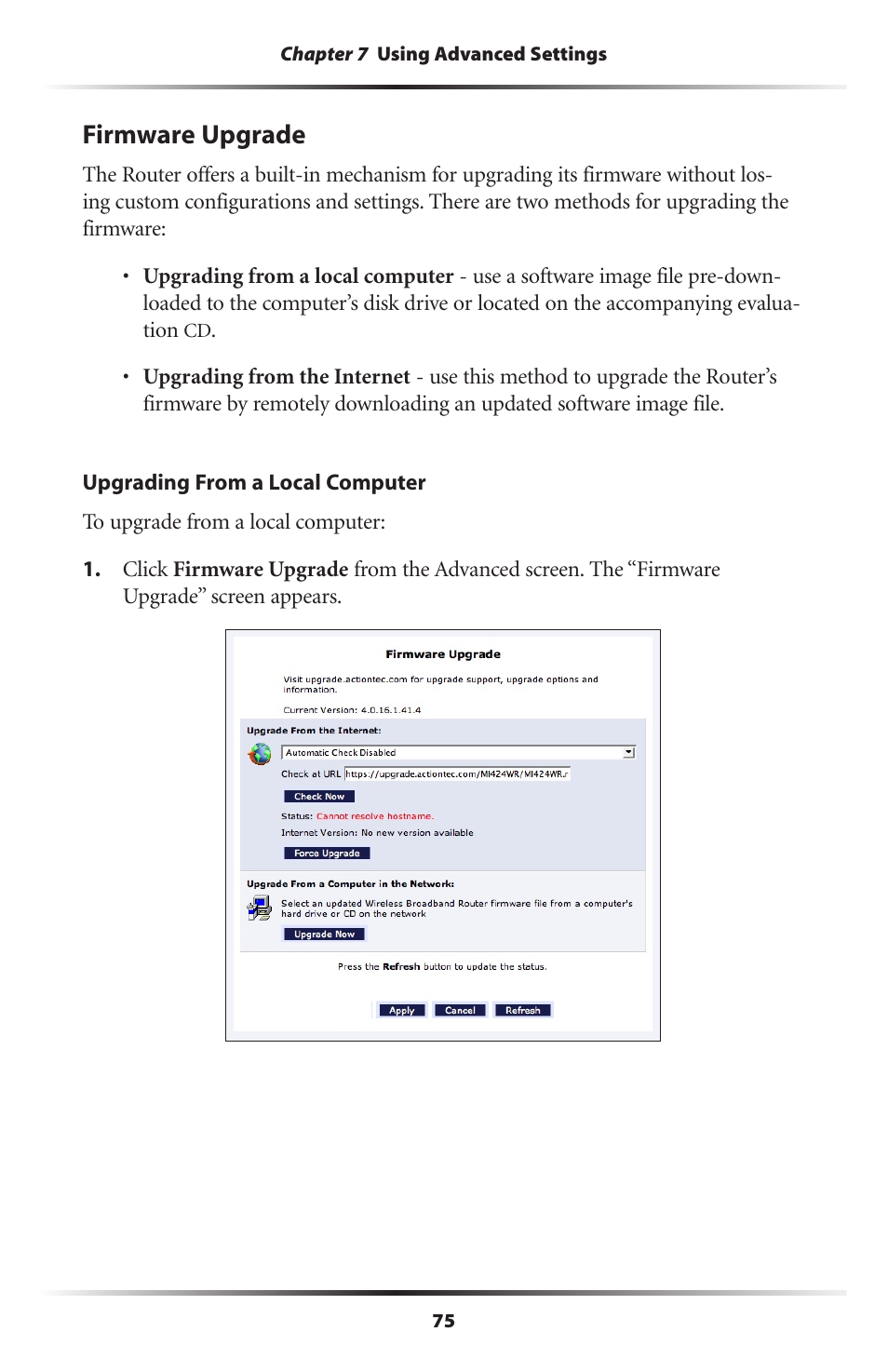 Firmware upgrade | Actiontec electronic MI408 User Manual | Page 77 / 140