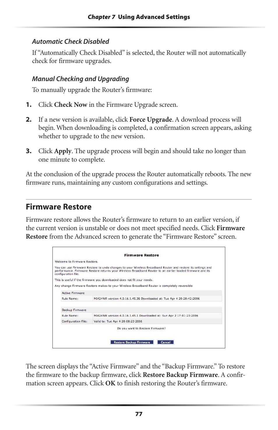 Firmware restore | Actiontec electronic MI408 User Manual | Page 79 / 140