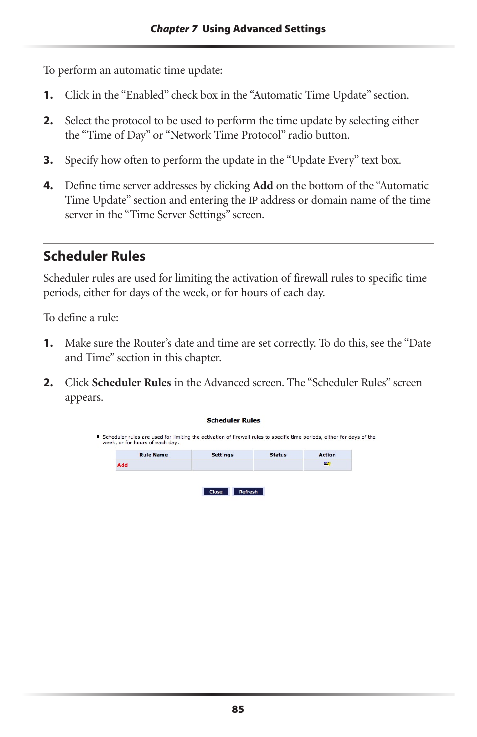 Scheduler rules | Actiontec electronic MI408 User Manual | Page 87 / 140
