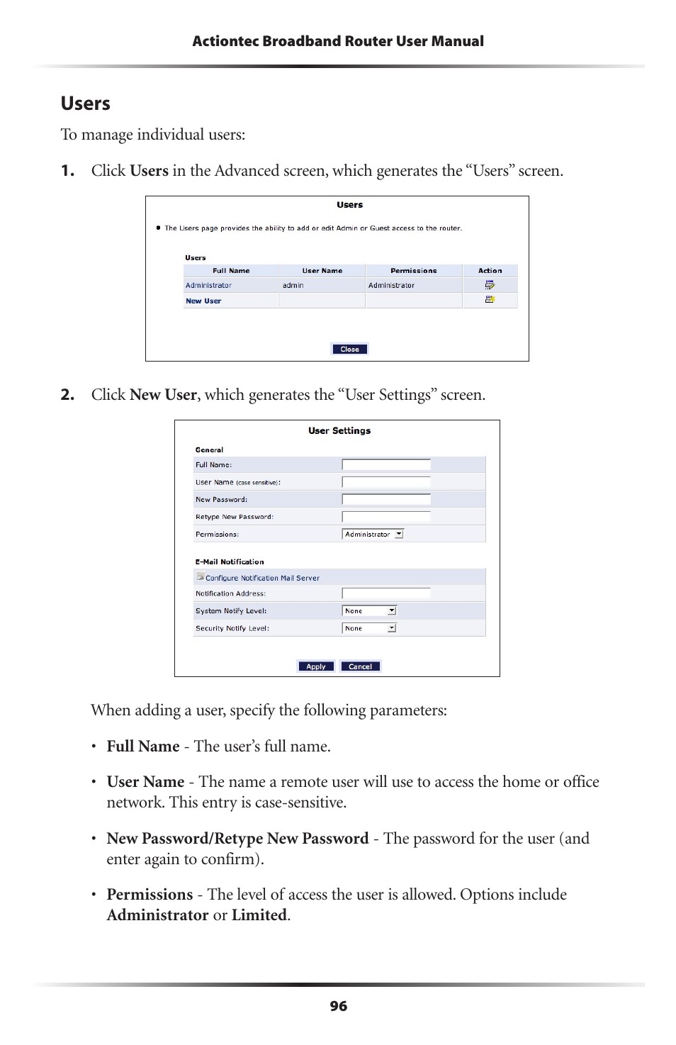 Users | Actiontec electronic MI408 User Manual | Page 98 / 140