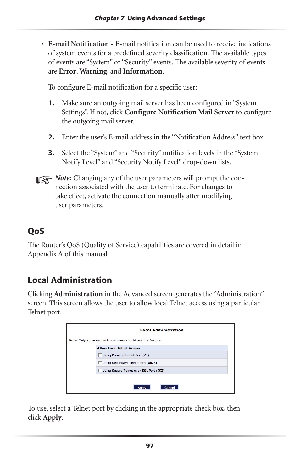 Local administration, 97 local administration | Actiontec electronic MI408 User Manual | Page 99 / 140