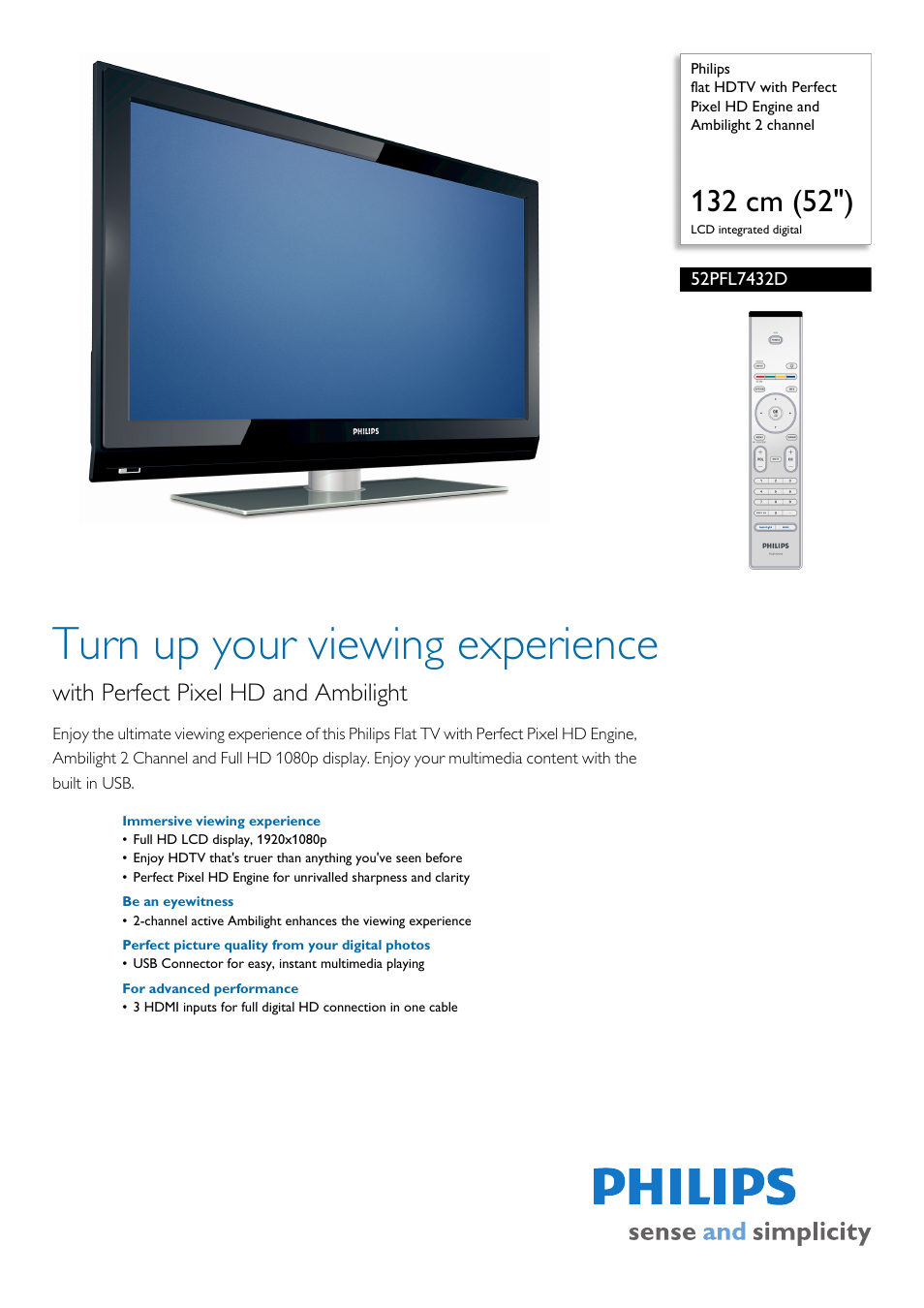 Philips 52PFL7432D-37 User Manual | 3 pages