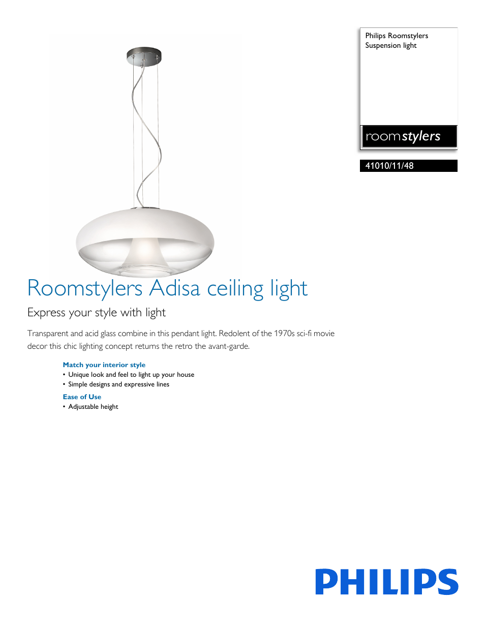 Philips Roomstylers Suspension light 41010-11-48 User Manual | 2 pages