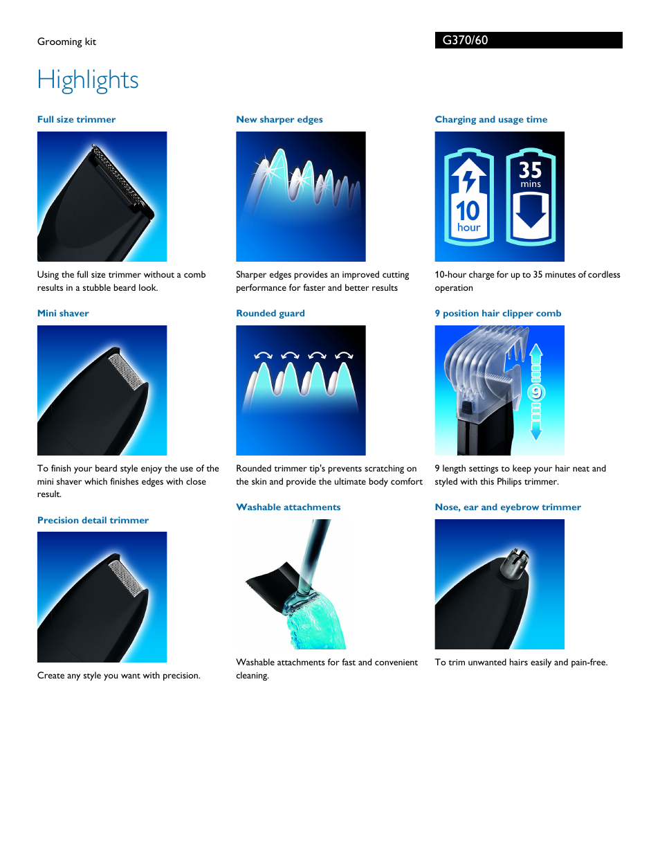 Highlights | Philips G370-60 User Manual | Page 2 / 3