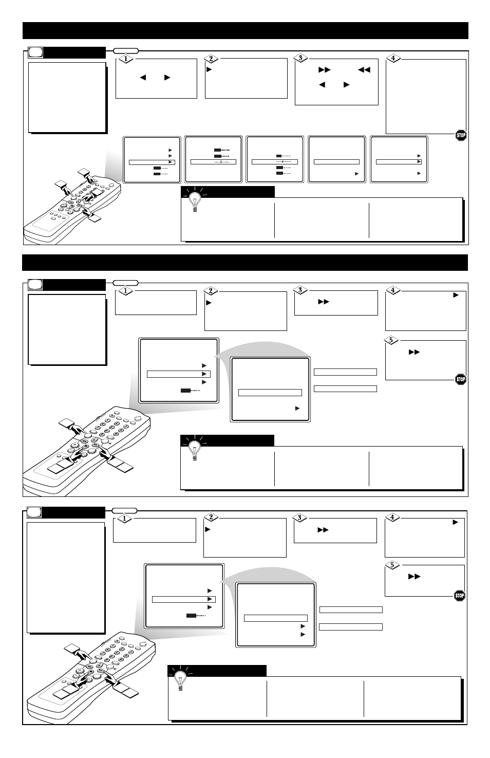 Menu c, Etting, Elevision | Or the, Irst, Ow to, Se the, S onscreen, Ontrols, Anguage | Philips COLOR TV User Manual | Page 3 / 4
