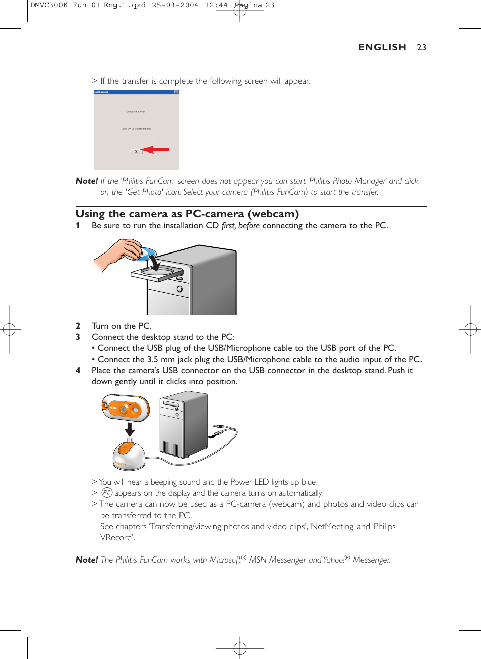 Using the camera as pc-camera (webcam) | Philips DMVC300K-37 User Manual | Page 23 / 34