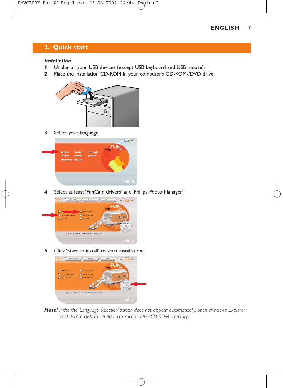 Quick start | Philips DMVC300K-37 User Manual | Page 7 / 34