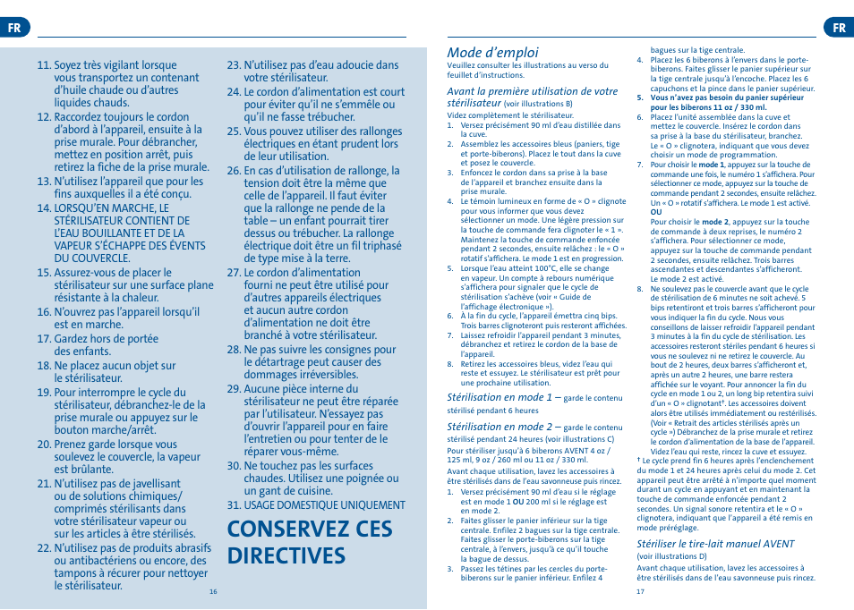 Conservez ces directives, Mode d’emploi | Philips SCF276-33 User Manual | Page 10 / 13