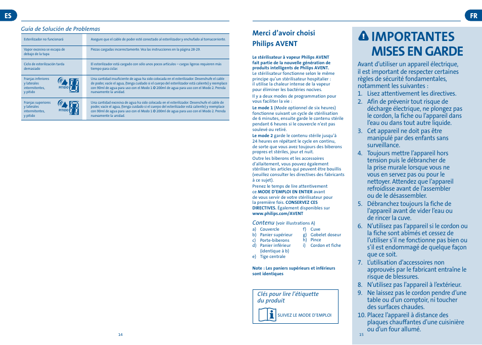 Importantes mises en garde | Philips SCF276-33 User Manual | Page 9 / 13
