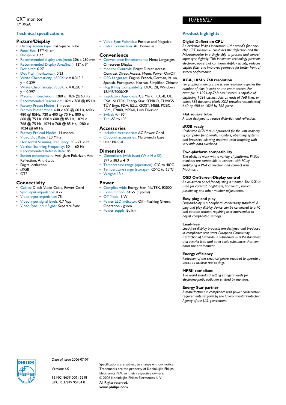 For preview purpose only | Philips 107E66-27B User Manual | Page 2 / 2