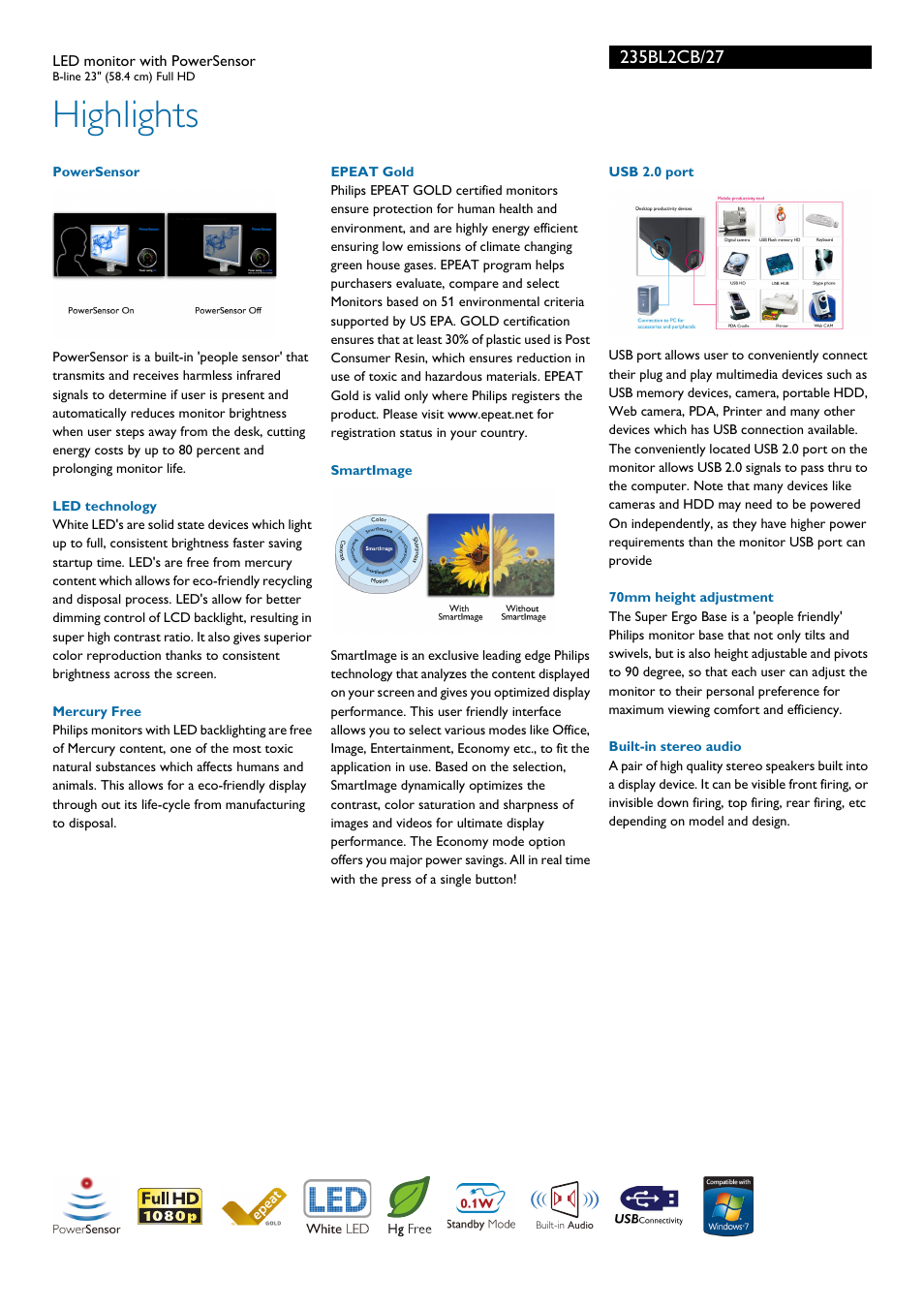 Highlights | Philips 235BL2CB-27 User Manual | Page 2 / 3
