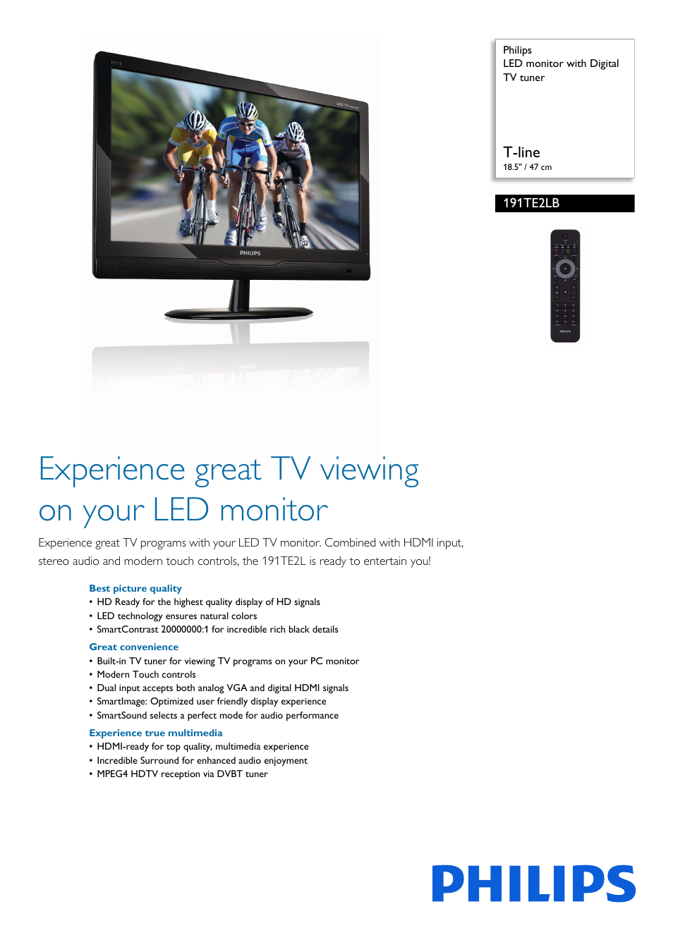 Philips 191TE2LB-00 User Manual | 3 pages