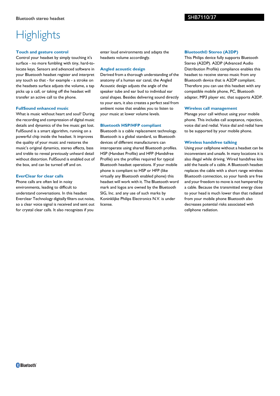 Highlights | Philips SHB7110-37 User Manual | Page 2 / 3