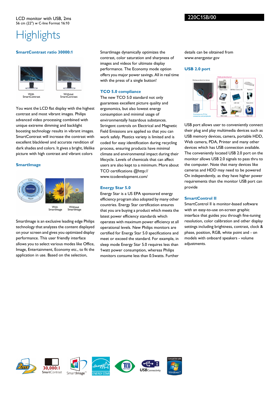 Highlights | Philips 220C1SB-00 User Manual | Page 2 / 3