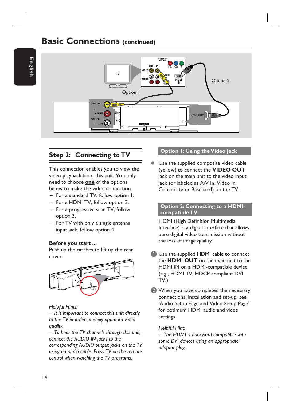 Basic connections, Step 2: connecting to tv | Philips HTS8100-37B User Manual | Page 14 / 57