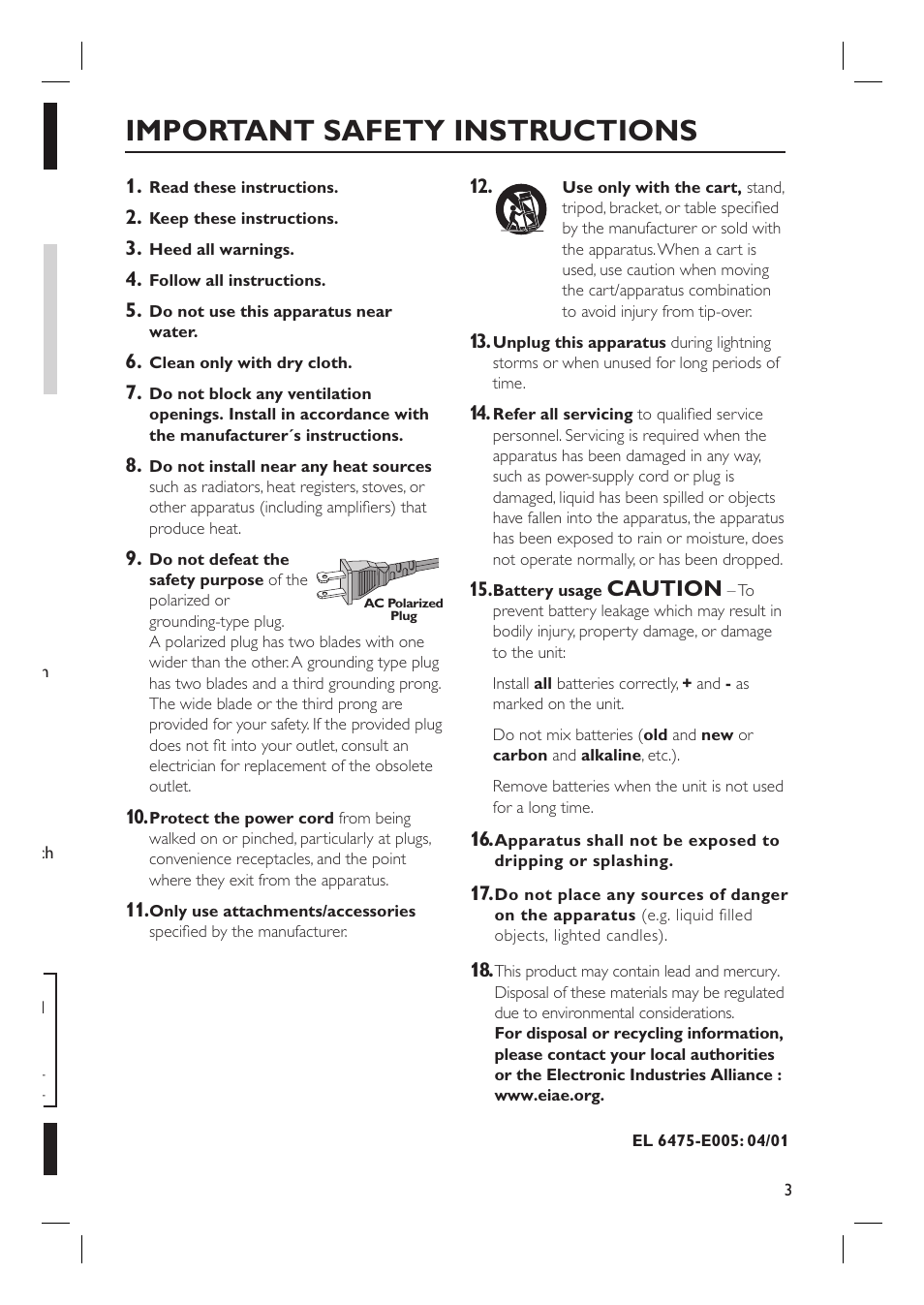 Important safety instructions, Caution | Philips HTS8100-37B User Manual | Page 3 / 57