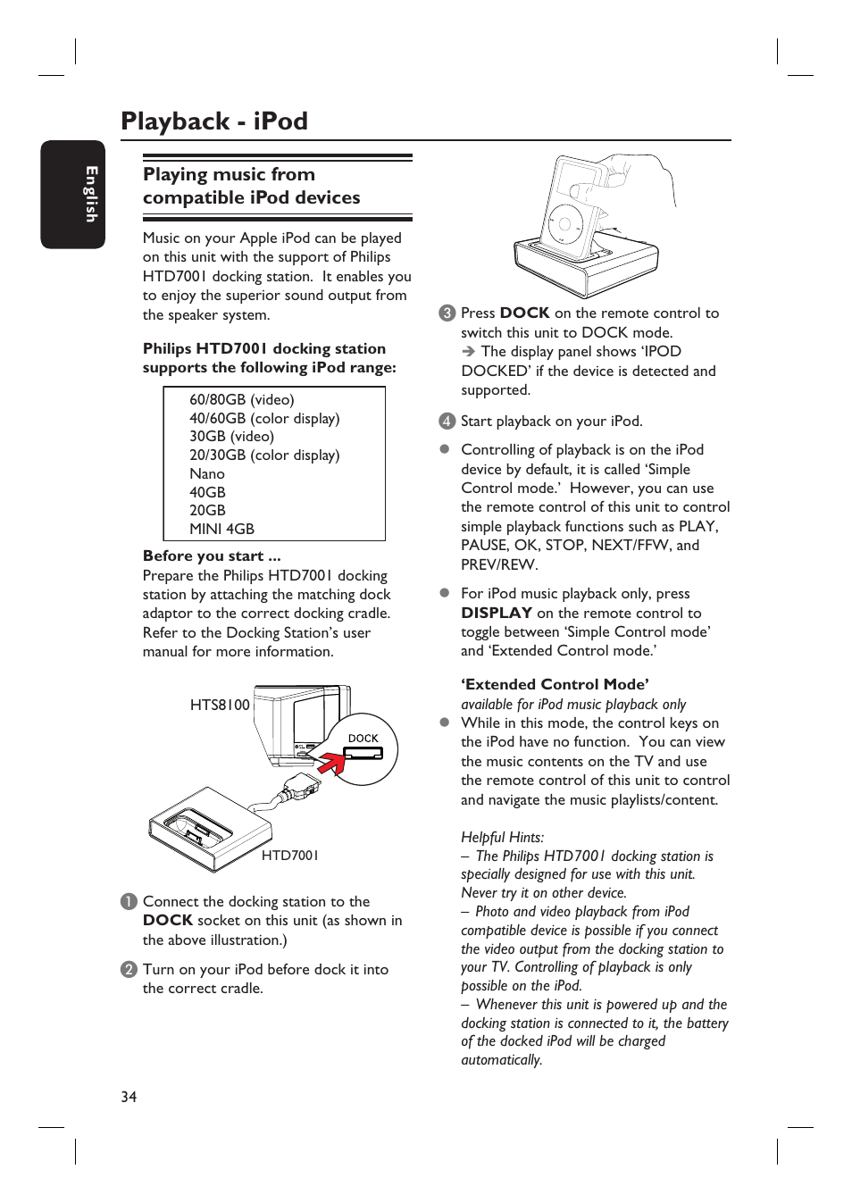 Playback - ipod | Philips HTS8100-37B User Manual | Page 34 / 57