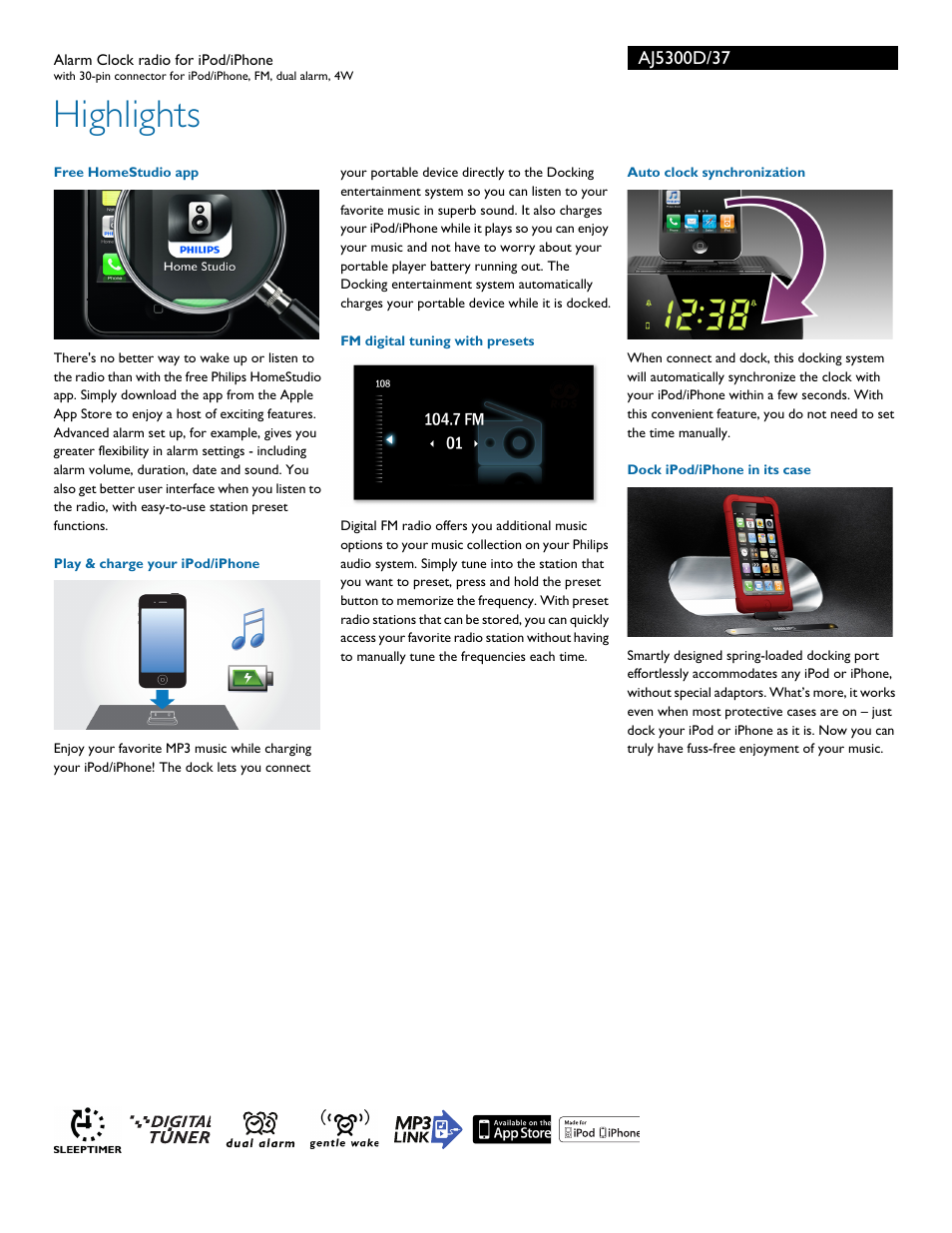 Highlights | Philips AJ5300D-37 User Manual | Page 2 / 3