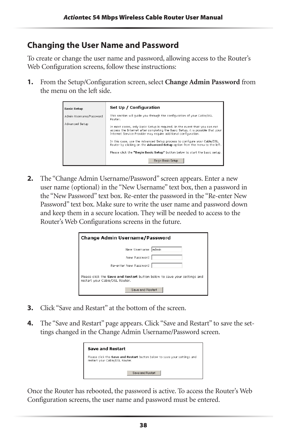 Changing the admin user name and password, Changing the user name and password | Actiontec electronic GT701WRU User Manual | Page 43 / 137