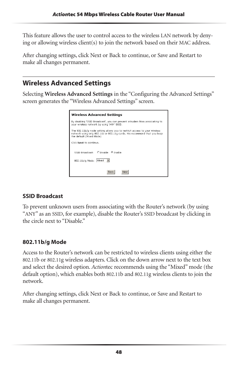 Wireless advanced settings | Actiontec electronic GT701WRU User Manual | Page 53 / 137