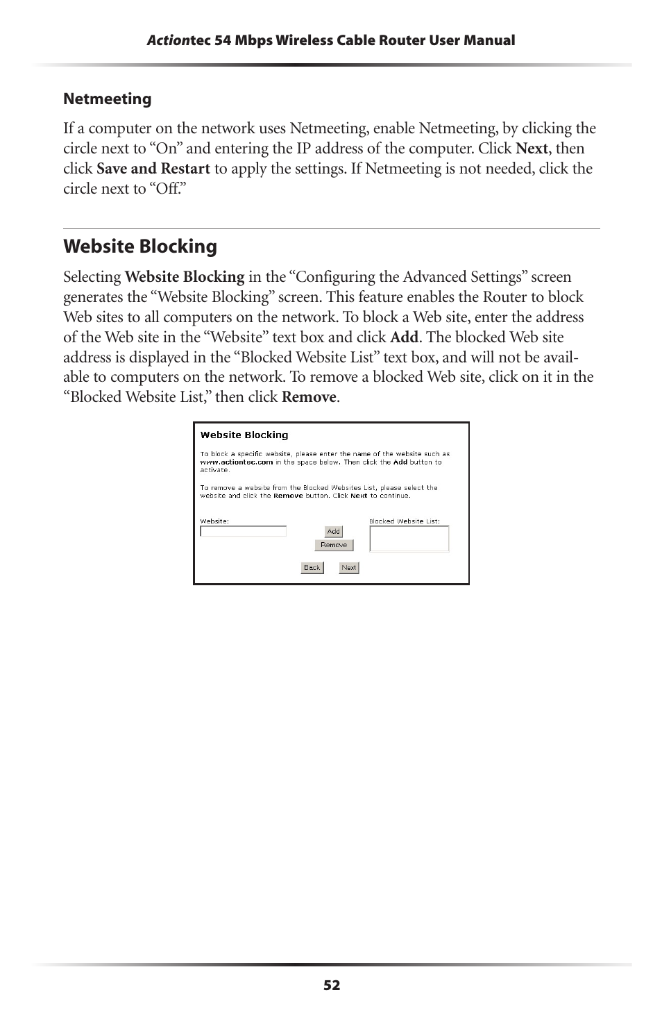 Website blocking | Actiontec electronic GT701WRU User Manual | Page 57 / 137