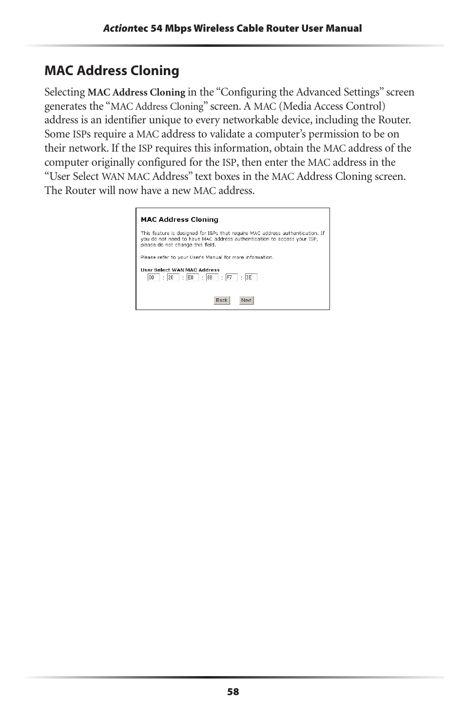 Mac address cloning | Actiontec electronic GT701WRU User Manual | Page 63 / 137