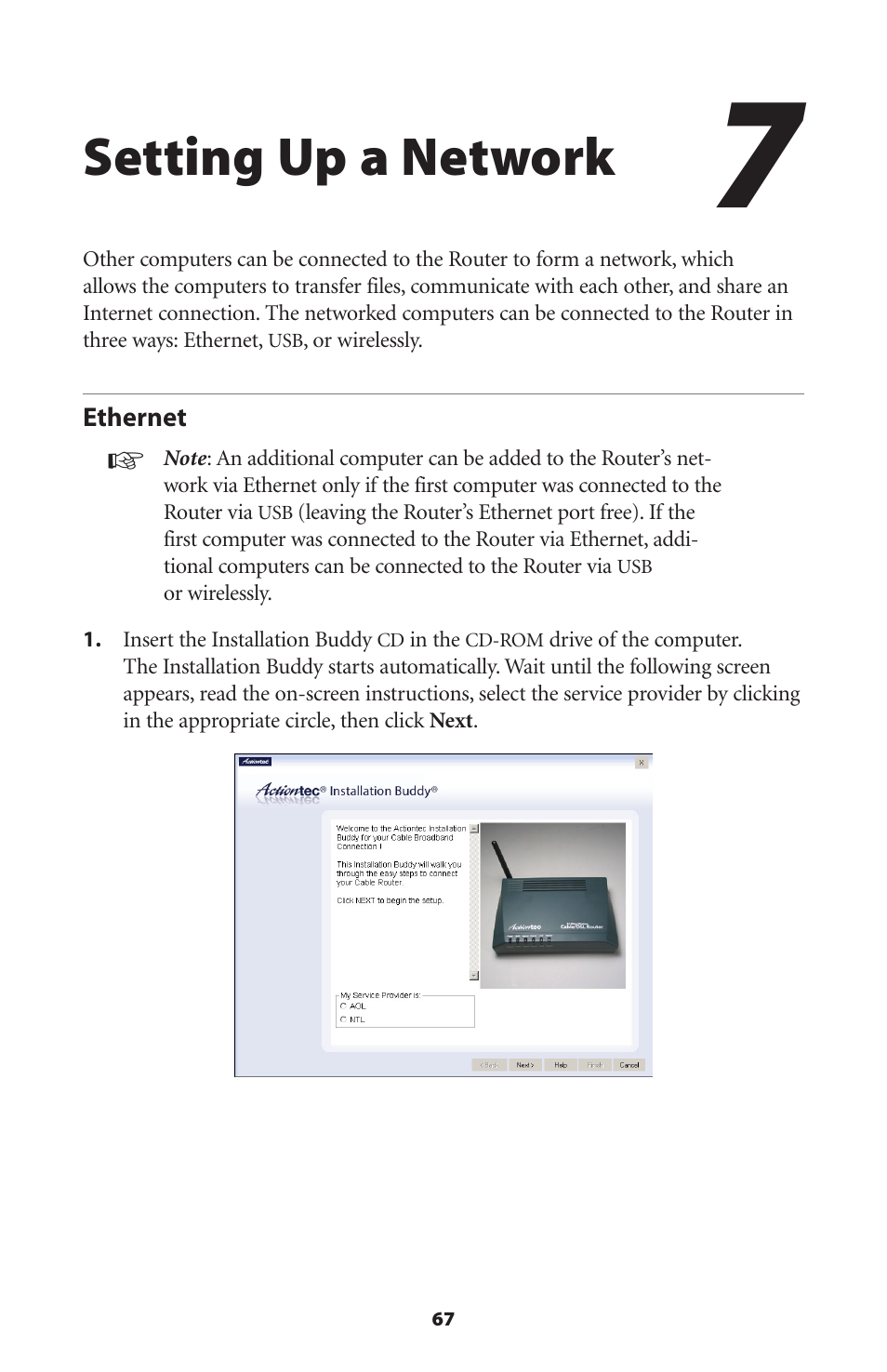 Setting up a network, Ethernet | Actiontec electronic GT701WRU User Manual | Page 72 / 137