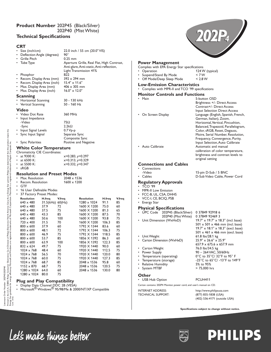 202p | Philips 202P4074 User Manual | Page 2 / 2