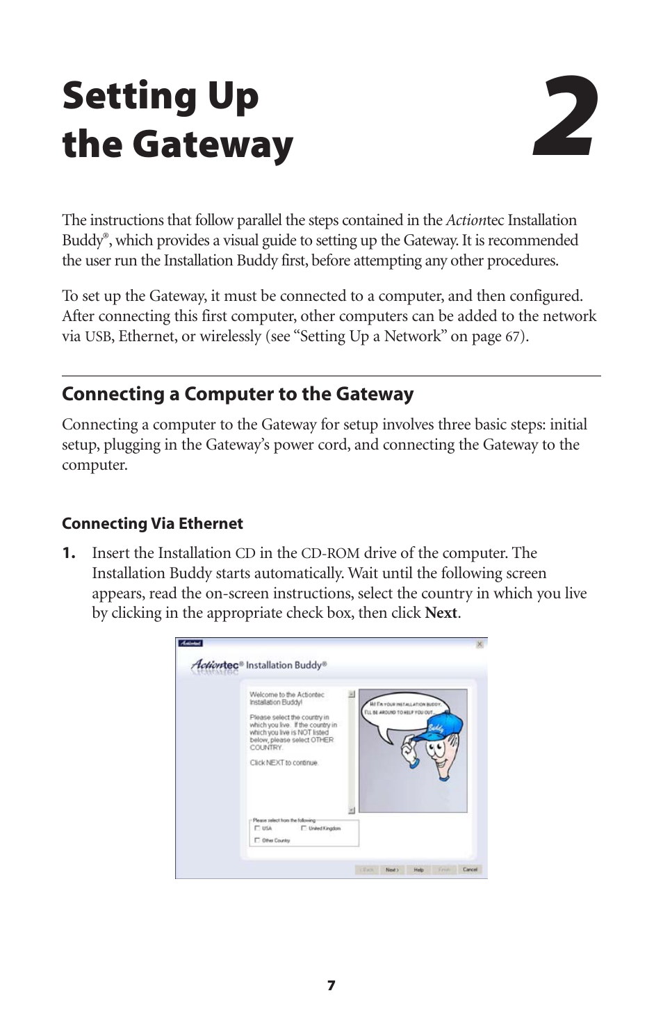 Setting up the gateway, Connecting a computer to the gateway | Actiontec electronic Actiontec Wireless DSL Gateway GT701WG User Manual | Page 10 / 135