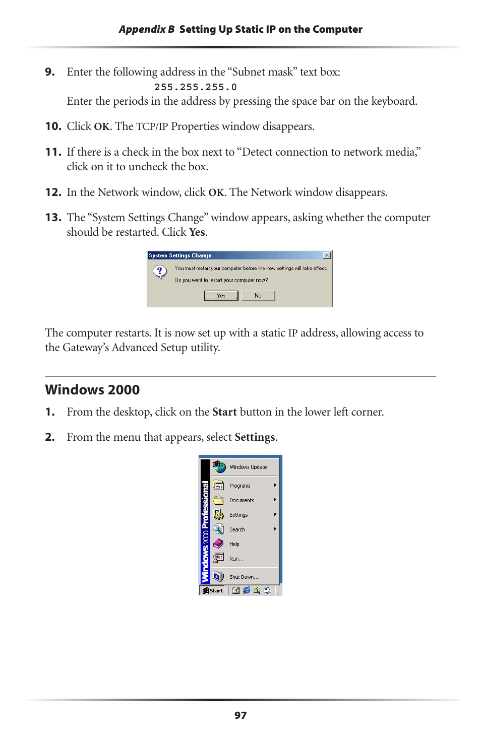 Windows 2000 | Actiontec electronic Actiontec Wireless DSL Gateway GT701WG User Manual | Page 100 / 135