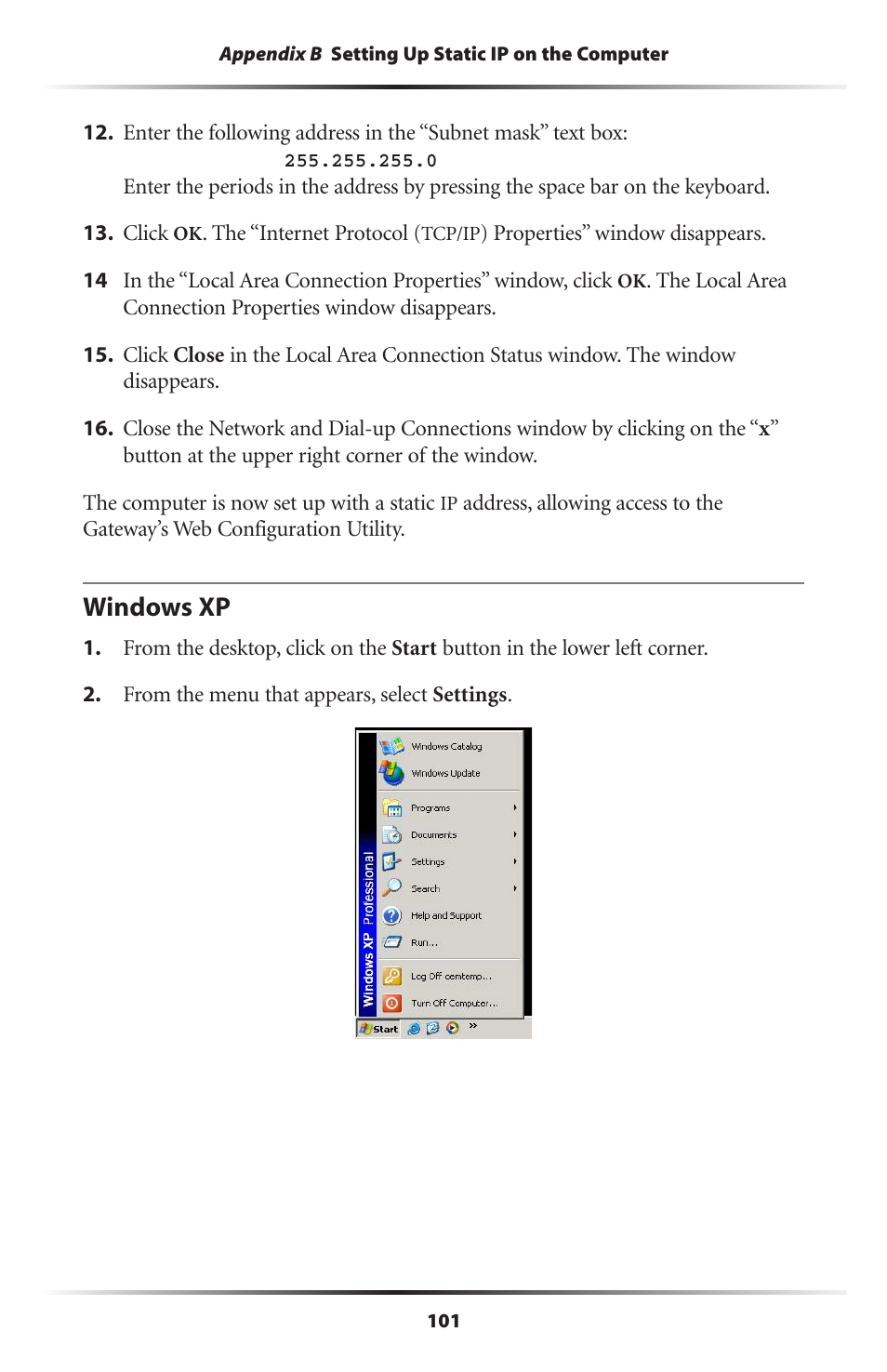 Windows xp | Actiontec electronic Actiontec Wireless DSL Gateway GT701WG User Manual | Page 104 / 135