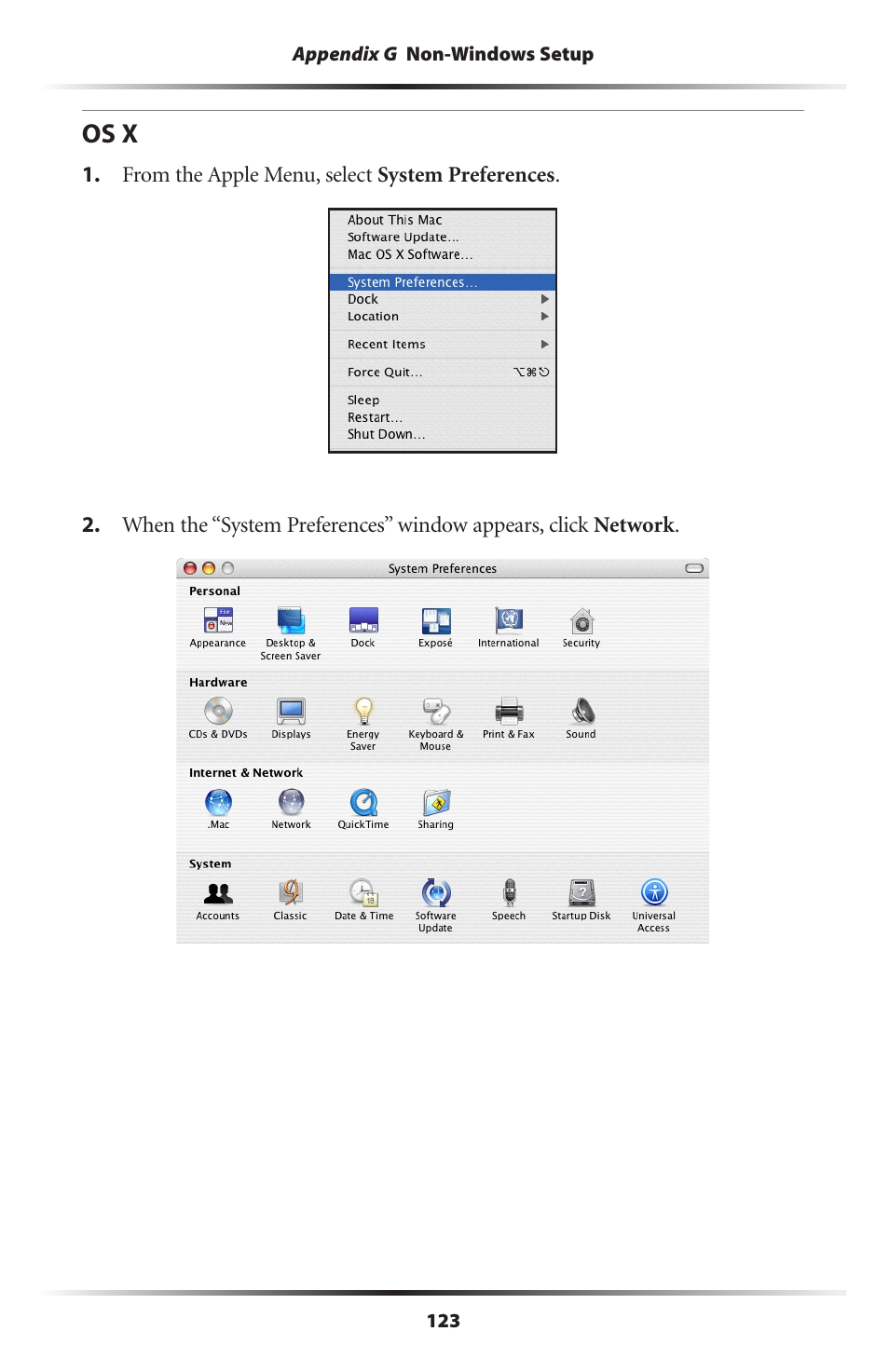 Os x | Actiontec electronic Actiontec Wireless DSL Gateway GT701WG User Manual | Page 126 / 135