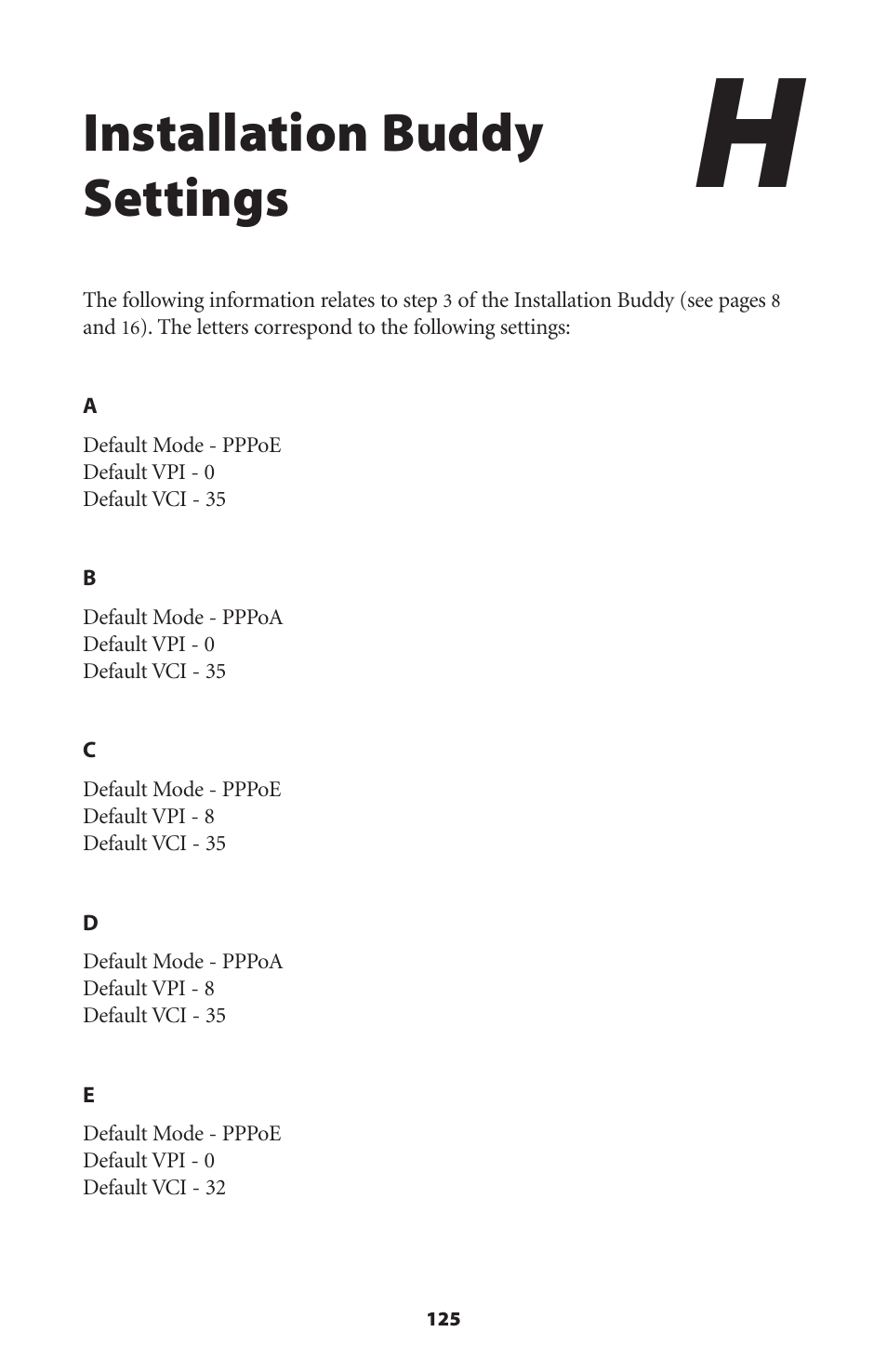 Installation buddy settings | Actiontec electronic Actiontec Wireless DSL Gateway GT701WG User Manual | Page 128 / 135