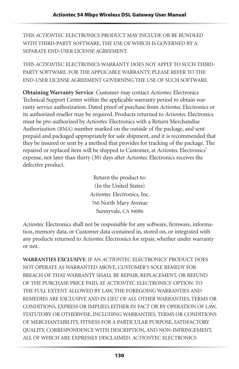 Actiontec electronic Actiontec Wireless DSL Gateway GT701WG User Manual | Page 133 / 135