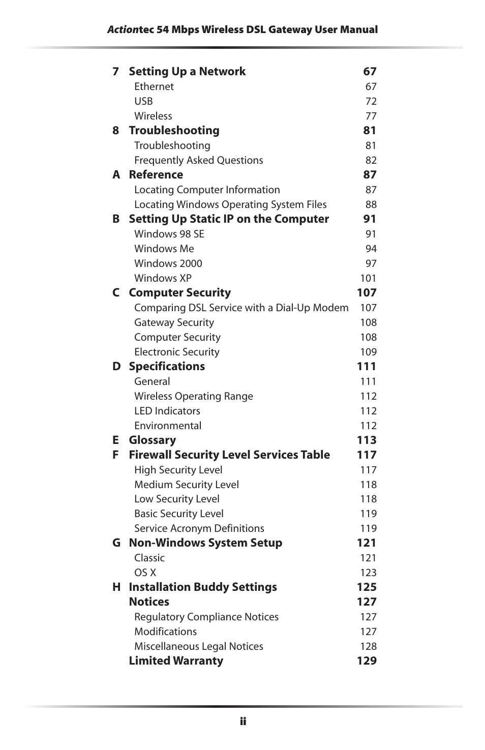 Actiontec electronic Actiontec Wireless DSL Gateway GT701WG User Manual | Page 3 / 135