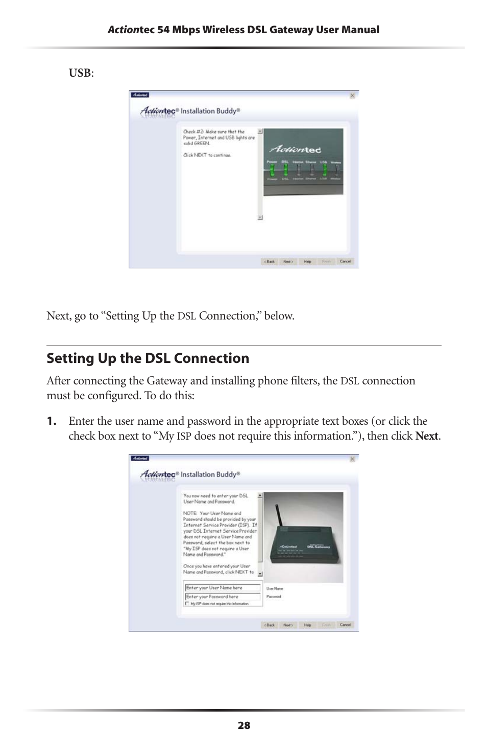 Setting up the dsl connection | Actiontec electronic Actiontec Wireless DSL Gateway GT701WG User Manual | Page 31 / 135