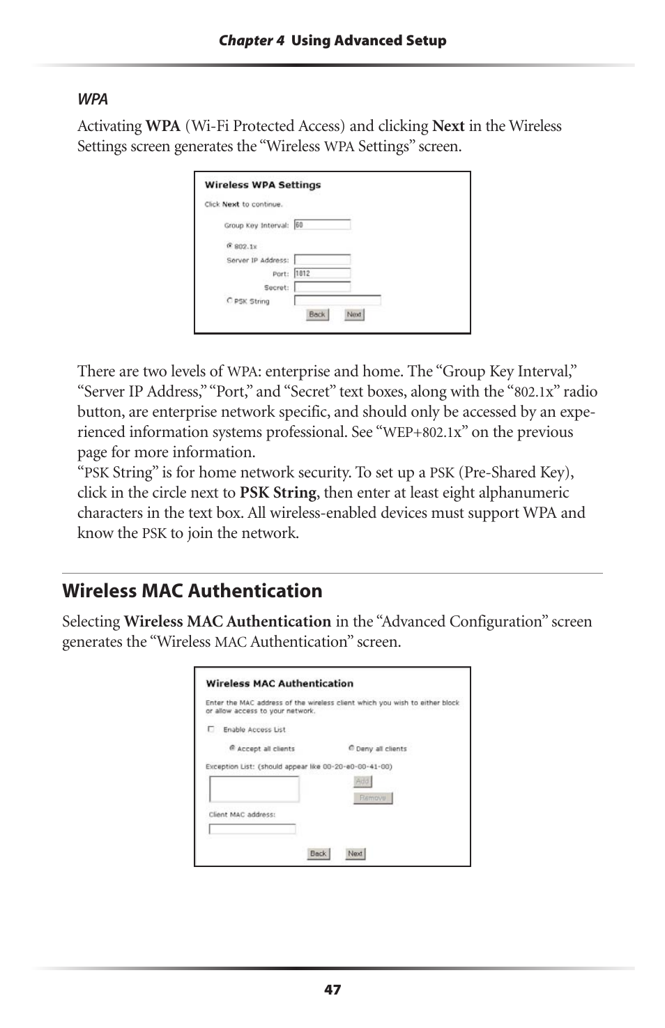 Wireless mac authentication | Actiontec electronic Actiontec Wireless DSL Gateway GT701WG User Manual | Page 50 / 135