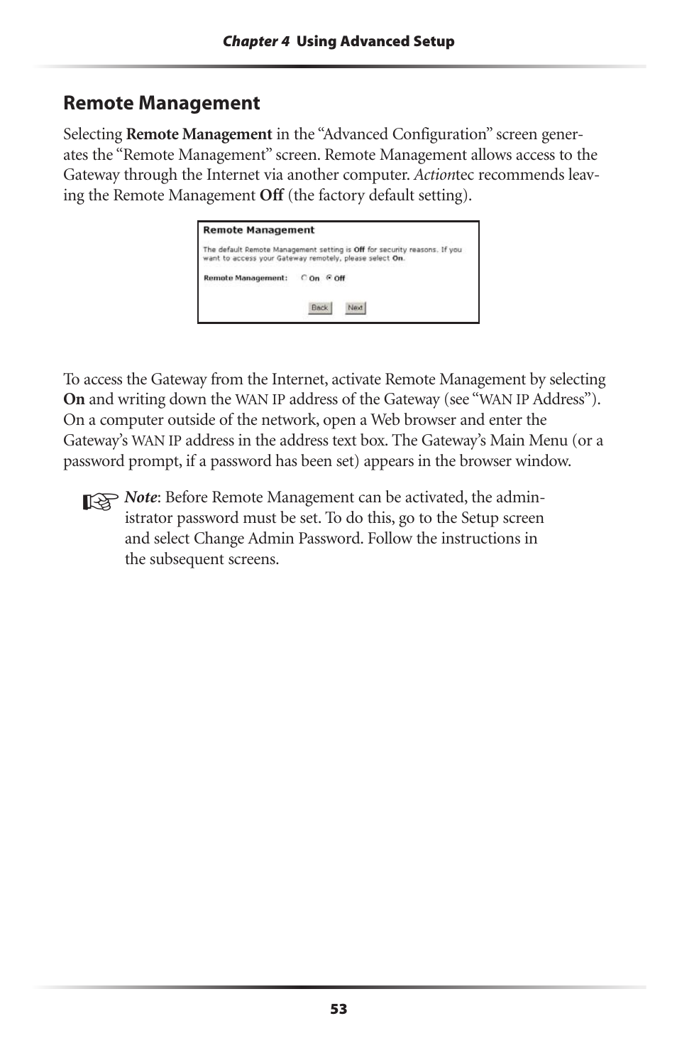 Remote management | Actiontec electronic Actiontec Wireless DSL Gateway GT701WG User Manual | Page 56 / 135