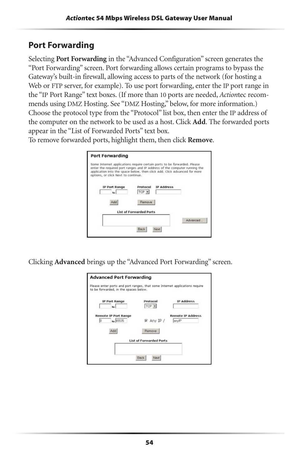 Port forwarding | Actiontec electronic Actiontec Wireless DSL Gateway GT701WG User Manual | Page 57 / 135