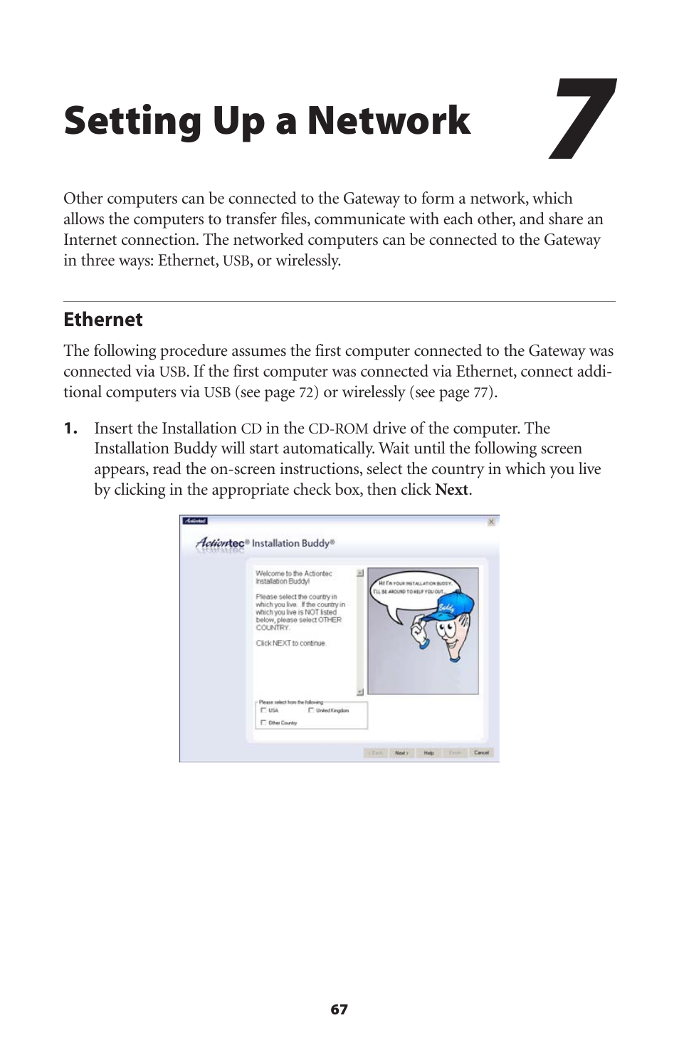Setting up a network, Ethernet | Actiontec electronic Actiontec Wireless DSL Gateway GT701WG User Manual | Page 70 / 135