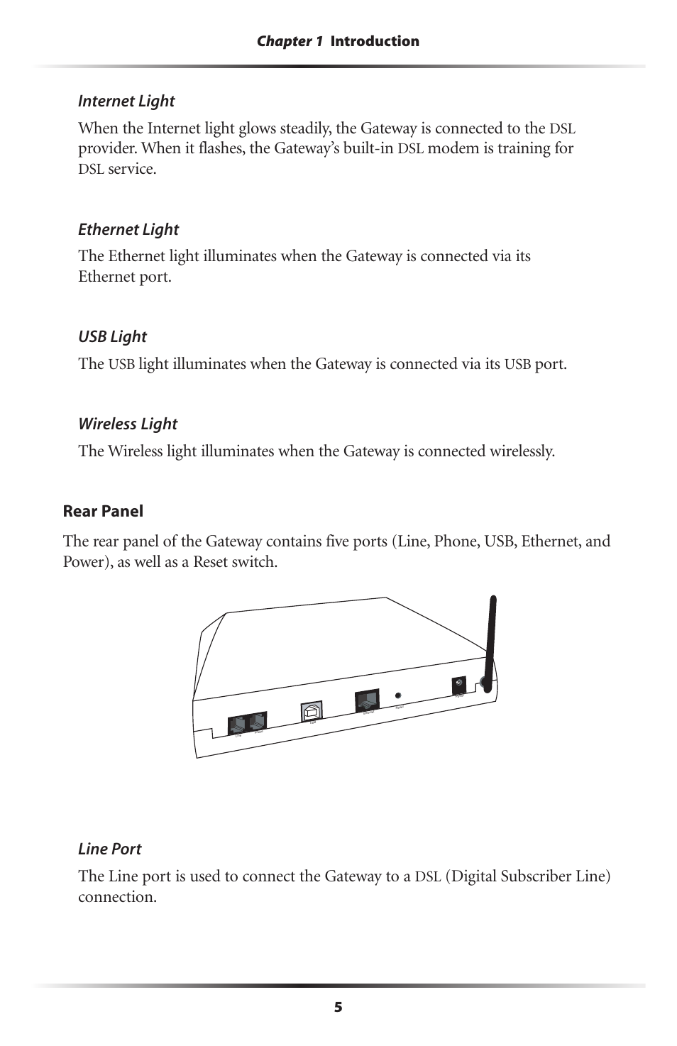 Provider. when it flashes, the gateway’s built-in, Modem is training for, Digital subscriber line) connection | Actiontec electronic Actiontec Wireless DSL Gateway GT701WG User Manual | Page 8 / 135