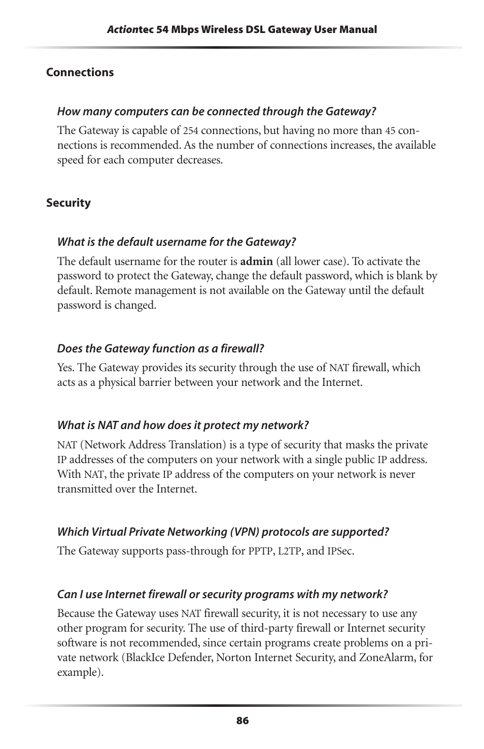 Actiontec electronic Actiontec Wireless DSL Gateway GT701WG User Manual | Page 89 / 135