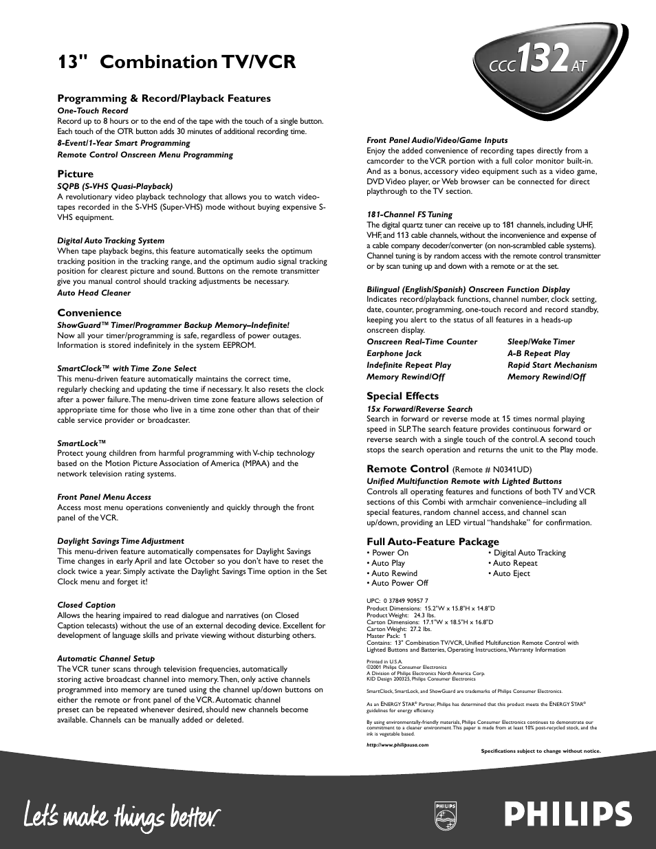 13" combination tv/vcr, At ccc | Philips 13" Combination TV-VCR User Manual | Page 2 / 2