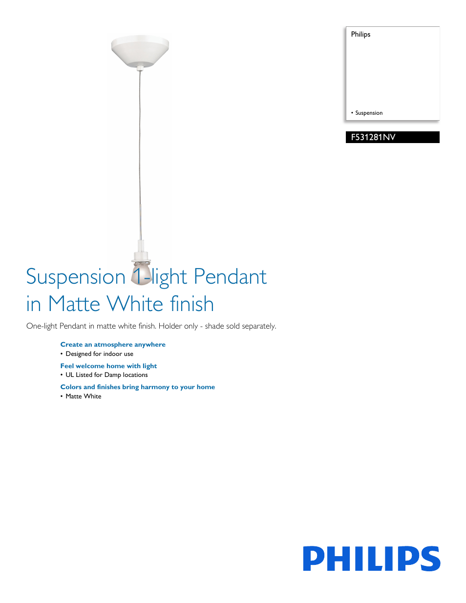 Philips Forecast F531281NV Suspension User Manual | 2 pages