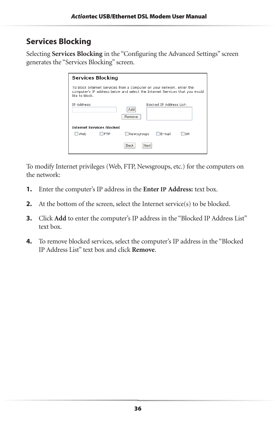 Services blocking | Actiontec electronic R4500U User Manual | Page 39 / 99