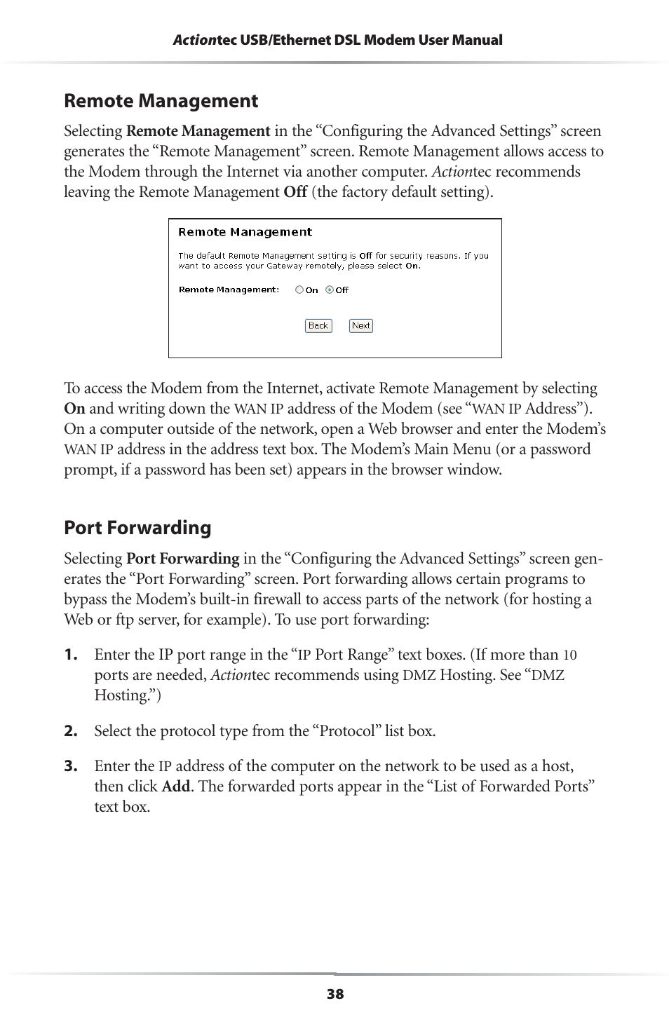 Remote management, Port forwarding | Actiontec electronic R4500U User Manual | Page 41 / 99