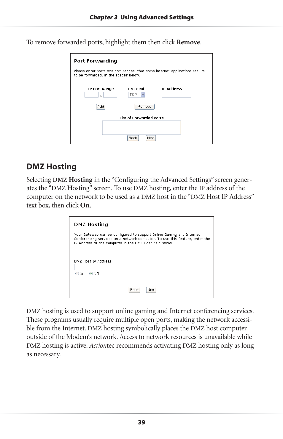 Dmz hosting | Actiontec electronic R4500U User Manual | Page 42 / 99