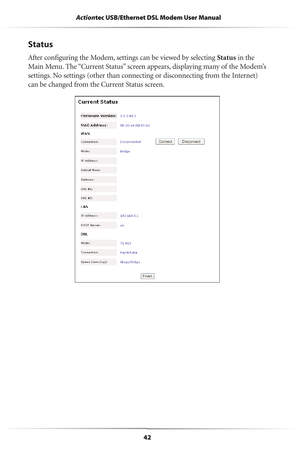 Status | Actiontec electronic R4500U User Manual | Page 45 / 99
